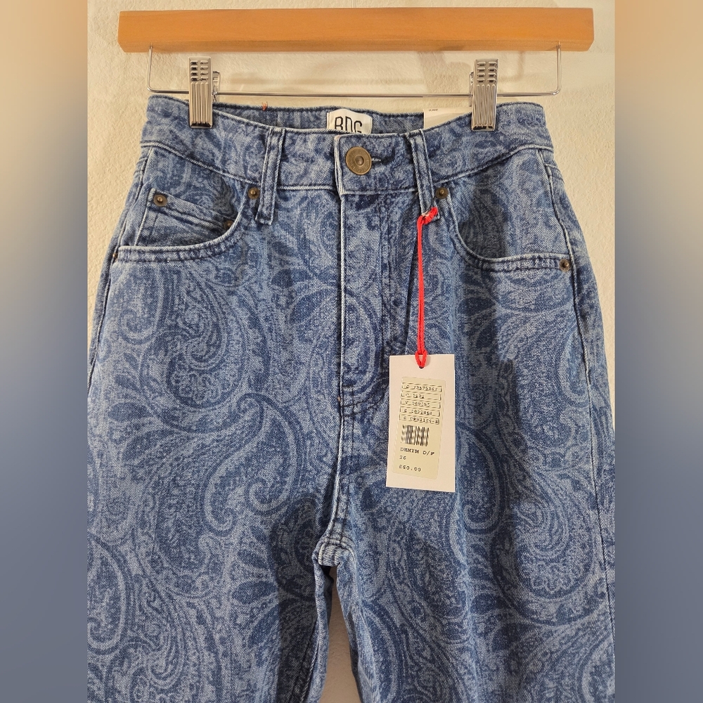 BDG Urban Outfitters Blue Paisley Print High Waist Flare Denim 70s Style Jeans - Picture 3 of 13